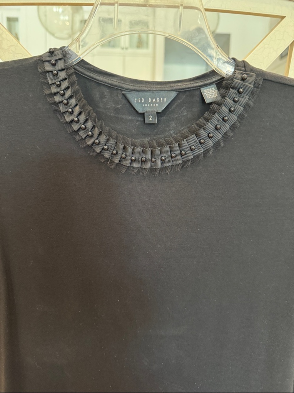 Ted Baker Black Short Sleeve Tee with Beaded Neckline - Picture 2 of 3